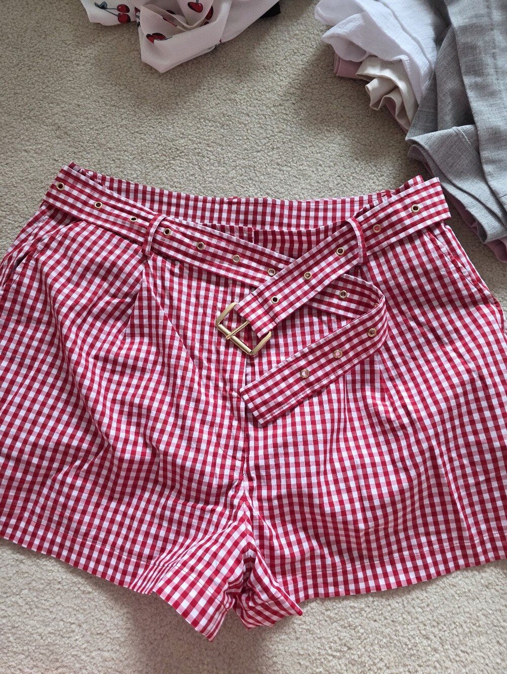 Red Gingham Shorts Michael Kors